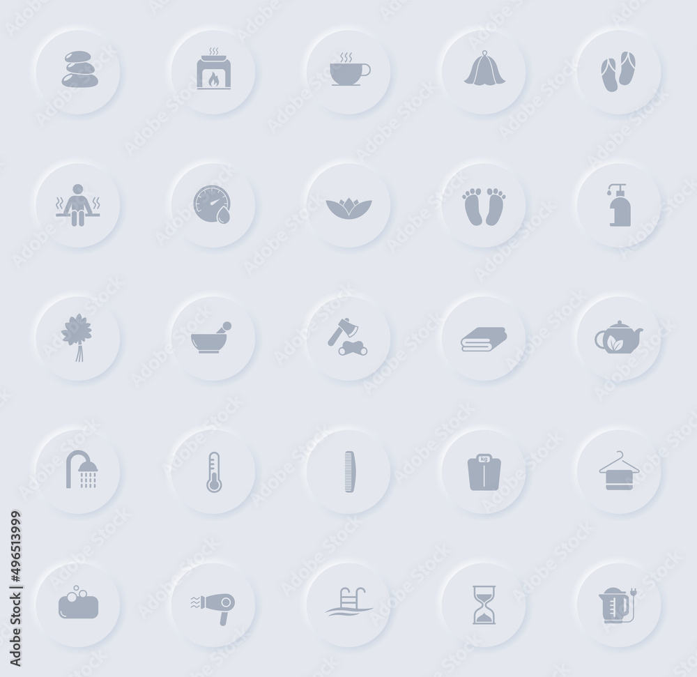 sauna gray vector icons on round rubber buttons. sauna icon set for web, mobile apps, ui design and promo business polygraphy sauna gray vector icons on round rubber buttons. sauna icon set for web, mobile apps, ui design and promo business polygraphy