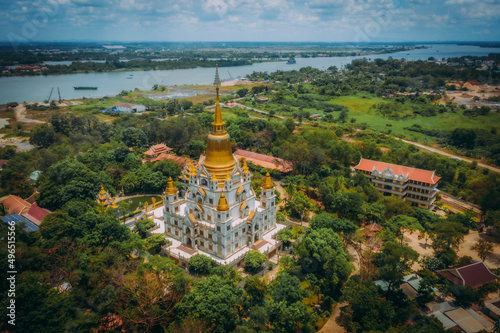 Aerial view of Buu Long Pagoda in Ho Chi Minh City. A beautiful buddhist temple hidden away in Ho Chi Minh City at Vietnam. © CravenA