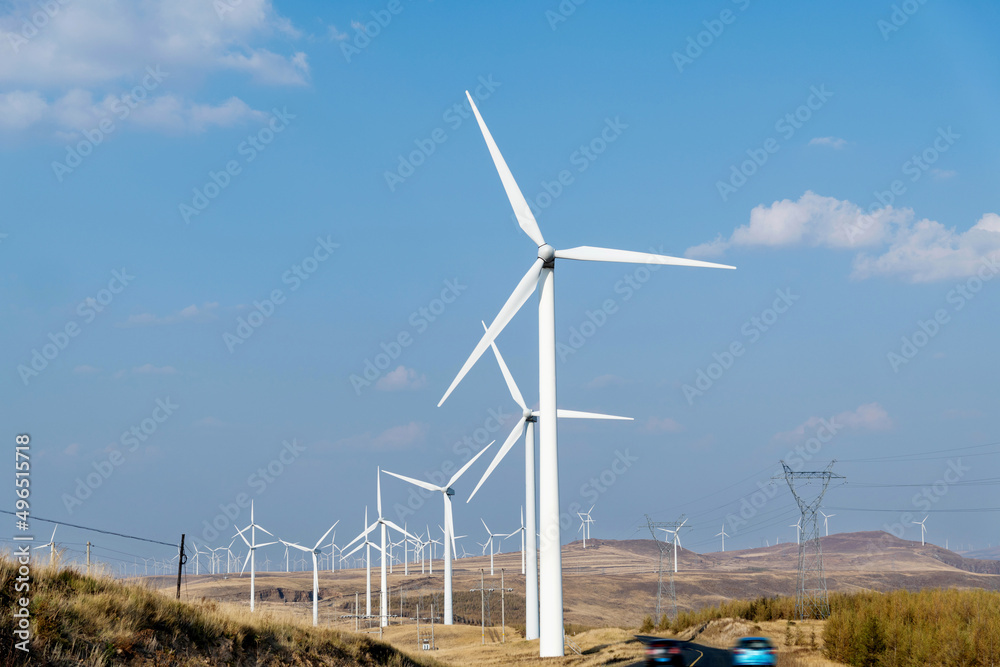 Landscape of highway and windmills Landscape of highway and windmills