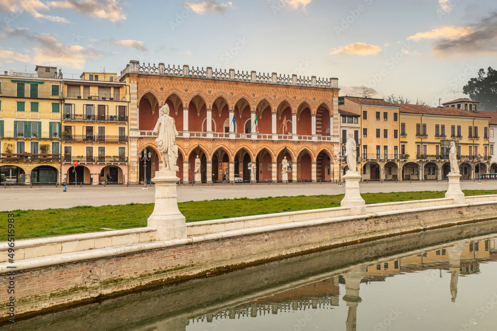 Beautiful historic buildings in Prato della Valle square in Padua