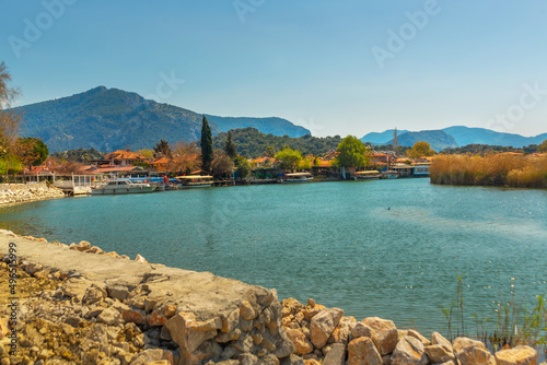 DALYAN, TURKEY: Landscape with a view of the river and the resort town of Dalyan.
