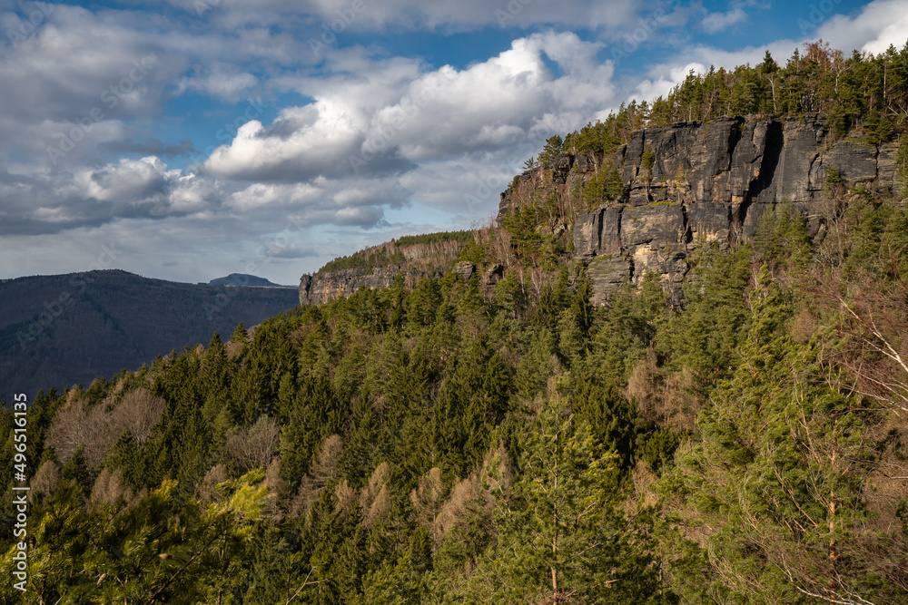 Great views to the amazing and deep valleys of the river Elbe. Such a nice and calm place with sky full of fluffy clouds and endless view in the north of Czech Republic. Great views to the amazing and deep valleys of the river Elbe. Such a nice and calm place with sky full of fluffy clouds and endless view in the north of Czech Republic.