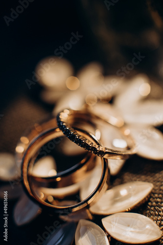 wedding rings with precious stones close-up