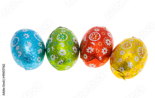 chocolate eggs in foil isolated