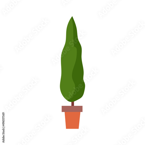 Plants in pots. Part of the facade of the house. A simple decorative element. Vector illustration isolated on white background. Cartoon style.