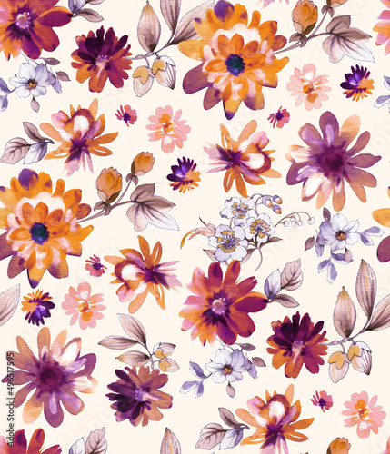 Seamless watercolor tropical pattern  floral print.