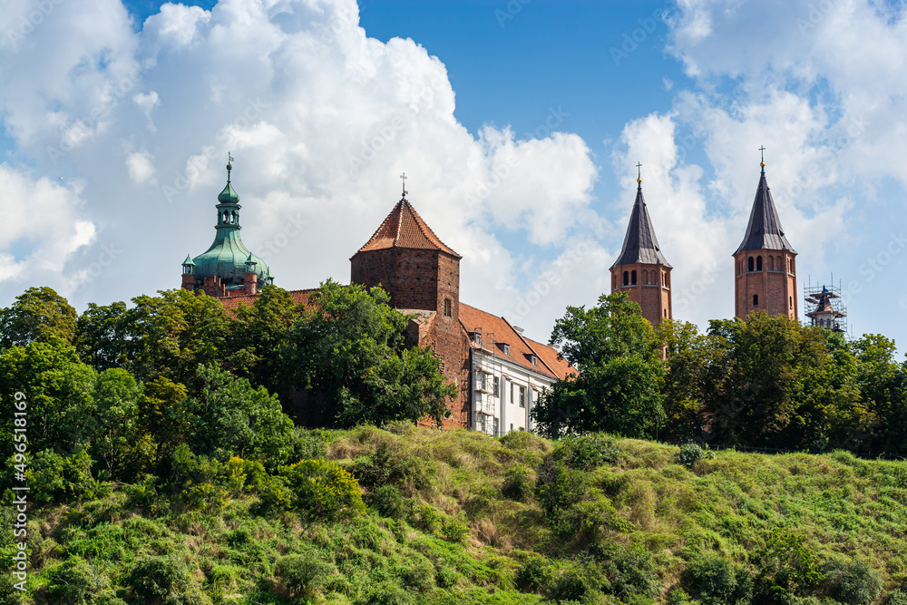 Plock, Poland - August 12, 2021. Castle above river in Summer