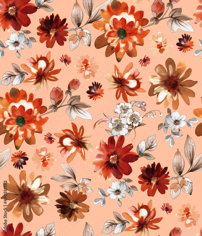 custom made wallpaper toronto digitalSeamless watercolor tropical pattern, floral print.