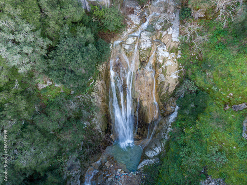 Aerial view of beautiful waterfall in nymfes corfu island greece photo