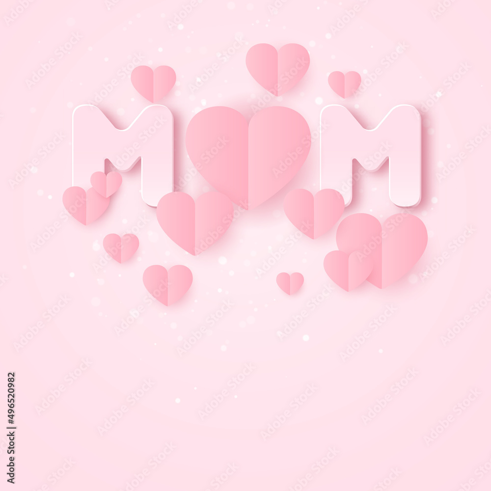 Happy mother's day pink relief love heart with bokeh background