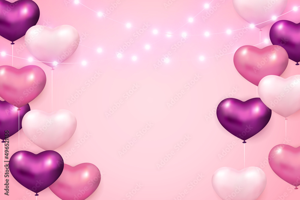 Purple pink love heart balloon and strip light