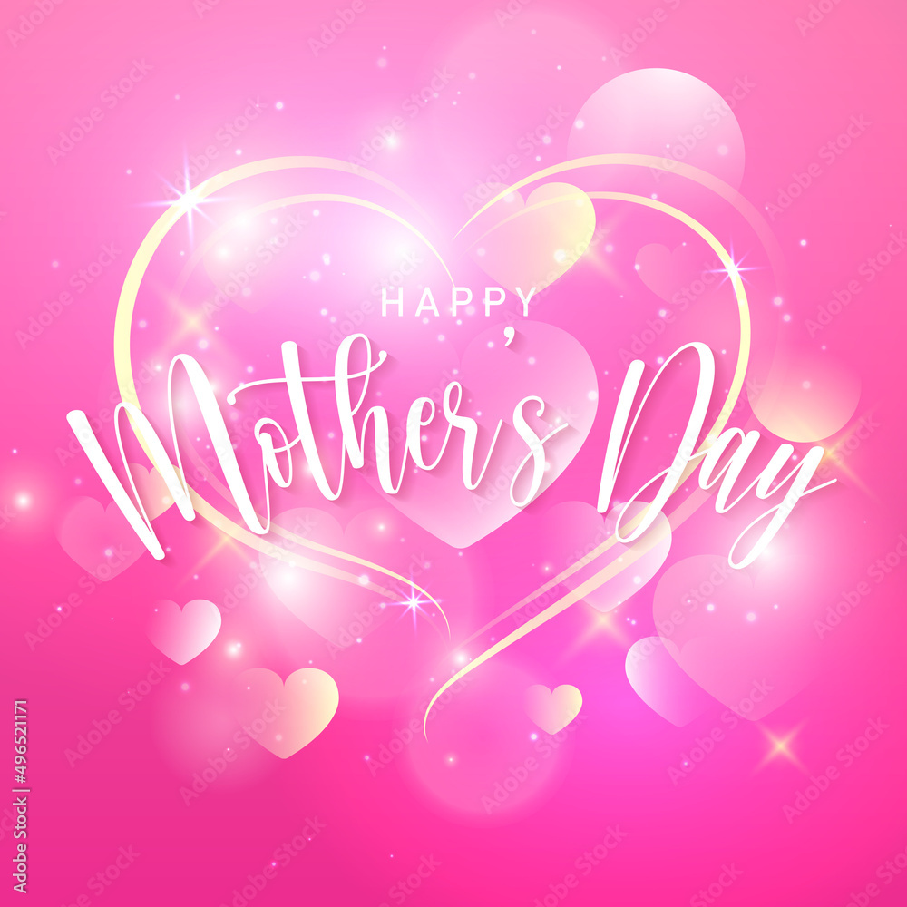 Happy mother's day girlish pink love heart bokeh shine background