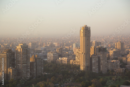 CAIRO, EGYPT - DECEMBER 29, 2021: Beautiful view of the center of Cairo and Zamalek island from the Cairo Tower in Cairo, Egypt