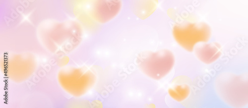 girlish pink yellow love heart with colorful bokeh shine background