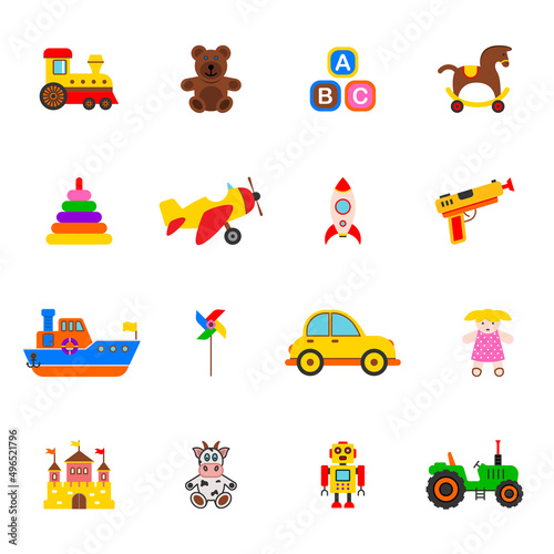 Toy icon set. Colored toy collection. Vector illustration.