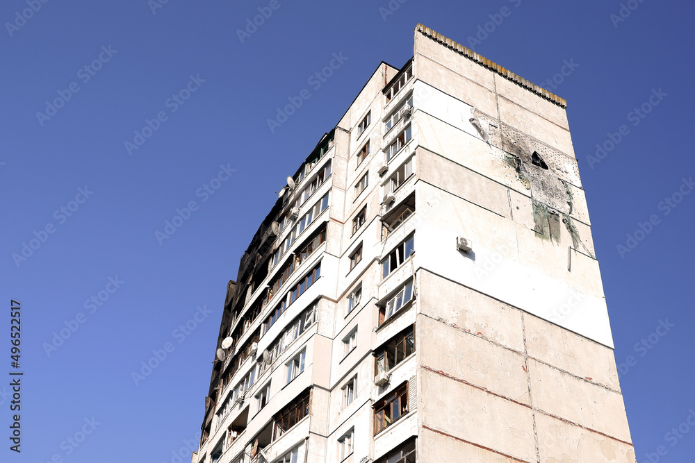 A destroyed high-rise building of people in Kharkov after the shelling of Russian troops. Copyspase. A destroyed high-rise building of people in Kharkov after the shelling of Russian troops. Copyspase.
