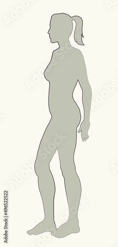 The female silhouette stands sideways. Vector drawing