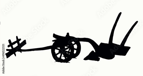 Ancient plow. Vector drawing object