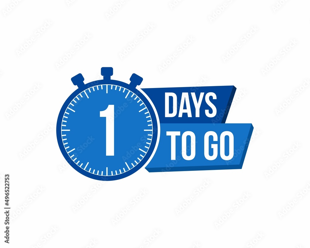 1 Day to go. Countdown timer. Clock icon. Time icon. Count time sale. Vector stock illustration. 1 Day to go. Countdown timer. Clock icon. Time icon. Count time sale. Vector stock illustration.