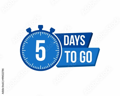 5 Days to go. Countdown timer. Clock icon. Time icon. Count time sale. Vector stock illustration.
