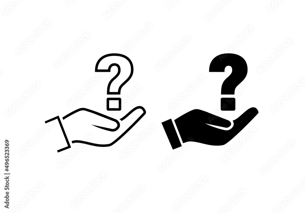 Hand holding up question icon. Vector illustration Hand holding up question icon. Vector illustration