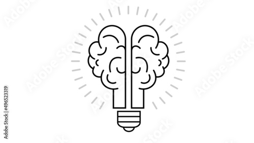 Brain and lamp, brains in the burning light bulb with sparks. Vector illustration drawn on a white background.