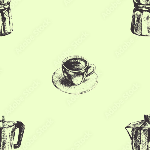 Seamless pattern with hand drawn coffee attributes