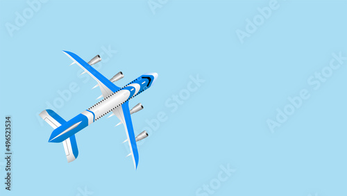 Airplane on blue background with copy space for text, a symbol of travel and dreams, vector illustration