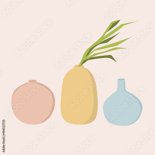 Three ceramic vases of different shapes. Colored silhouettes.