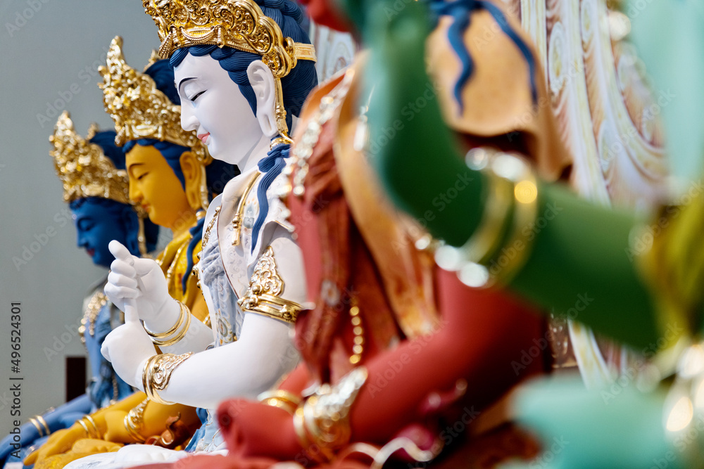 Fototapeta premium A row of lady Buddha statues