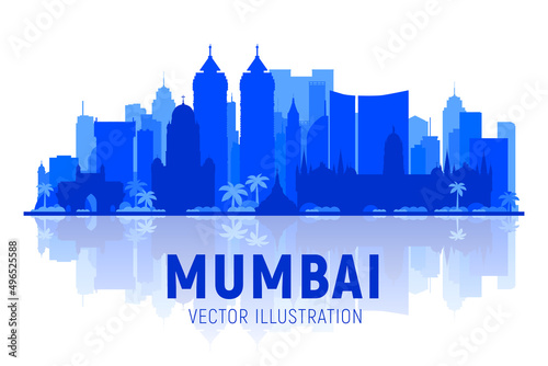 Mumbai skyline silhouette on a white background. Flat vector illustration. Business travel and tourism concept with modern buildings. Image for banner or web site
