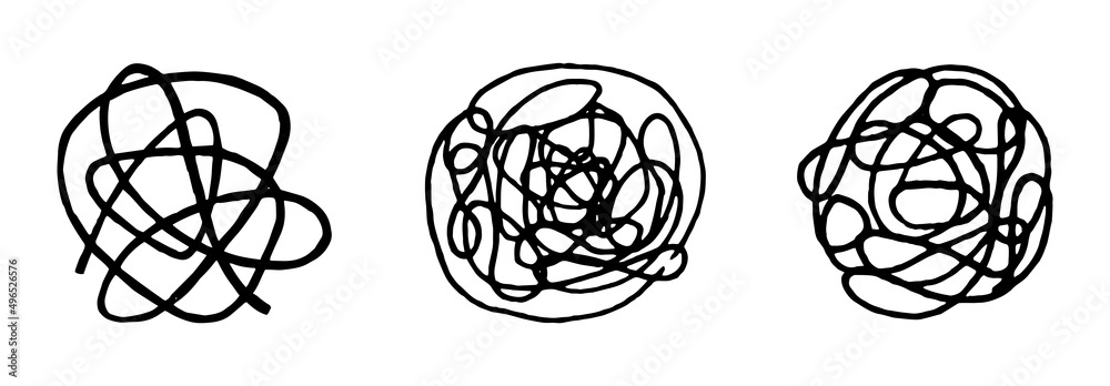 A set of confusing thoughts. Vector. Doodle. Black.