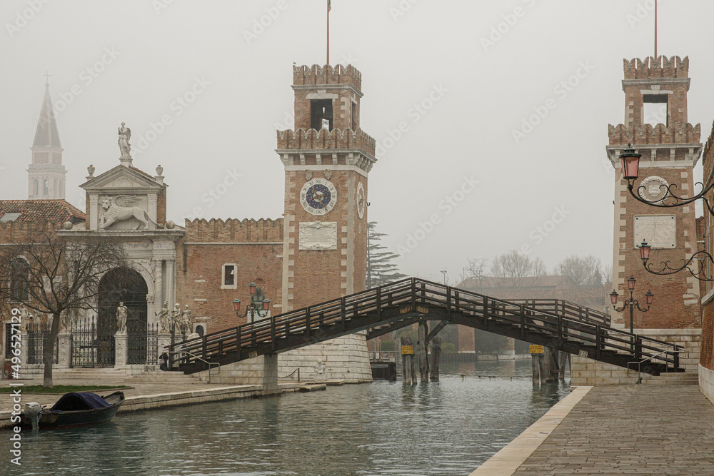 Fog in Venice near Arsenal and brige