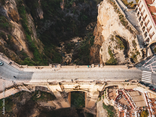 Aerial view of Puente Nuevo, the newest and largest of three bridges in Ronda, Spain