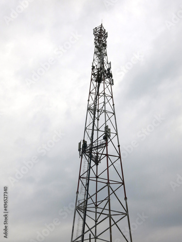mobile cell tower on a gray sky background