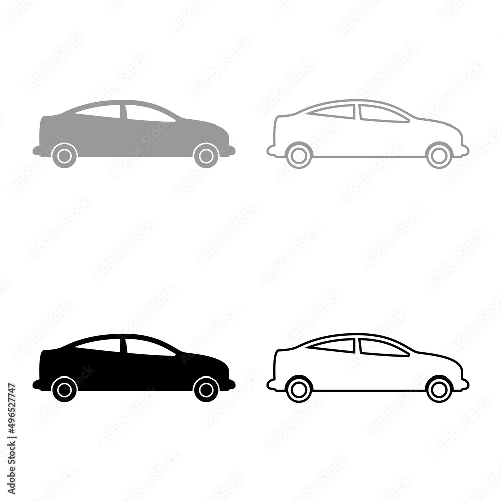 Car sedan set icon grey black color vector illustration image solid fill outline contour line thin flat style