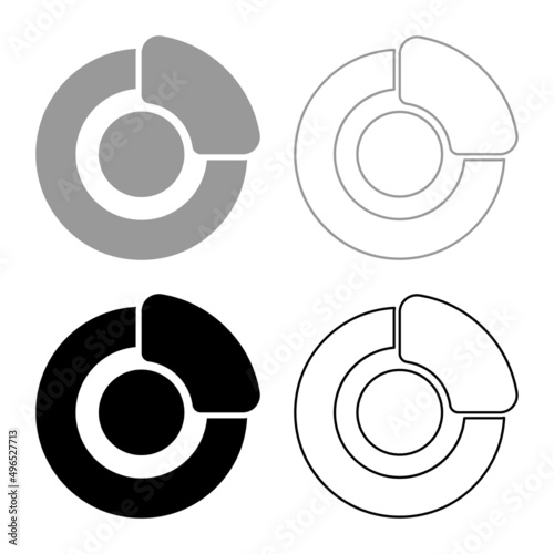 Brake system on wheel Automobile car disc pad hydraulic drum set icon grey black color vector illustration image solid fill outline contour line thin flat style