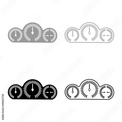 Dashboard car panel speed display with gauge set icon grey black color vector illustration image solid fill outline contour line thin flat style