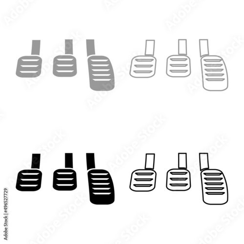 Pedals brake clutch accelerator manual transmission car set icon grey black color vector illustration image solid fill outline contour line thin flat style
