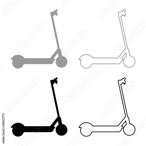 Scooter electric modern technology kick eco transport for city trotinette set icon grey black color vector illustration image solid fill outline contour line thin flat style