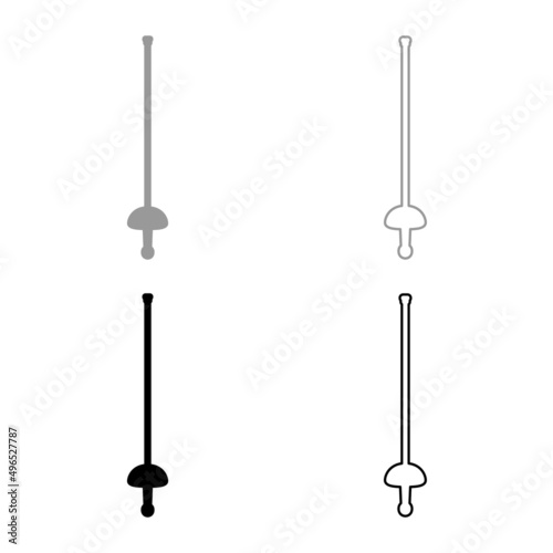 Rapier epee saber fencing sword old cold weaponry melee weapon for sport or duel silhouette set icon grey black color vector illustration image solid fill outline contour line thin flat style photo