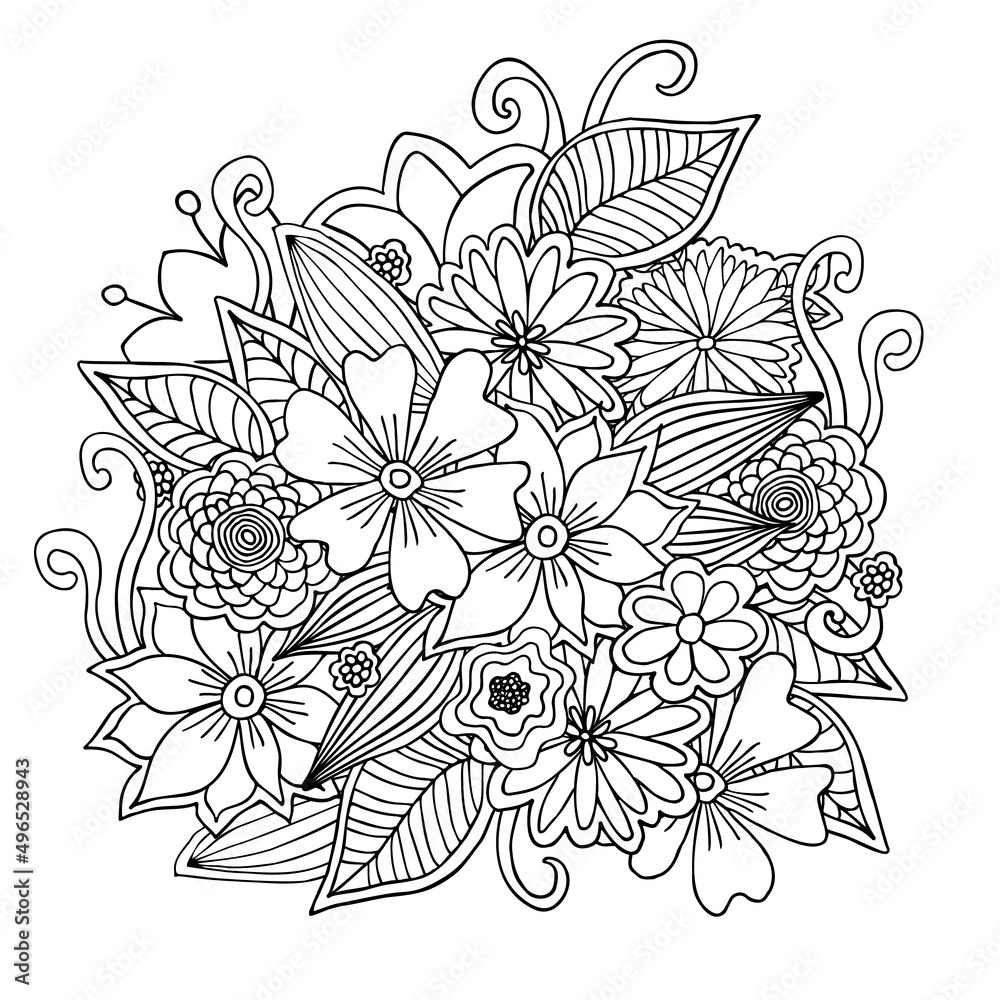 Vector black and white illustration of doodle colors for coloring Stock