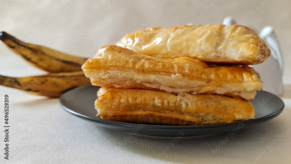 Home baked sweet plantain puffs made with ripe plantain and store bought puff pastry sheets Home baked sweet plantain puffs made with ripe plantain and store bought puff pastry sheets