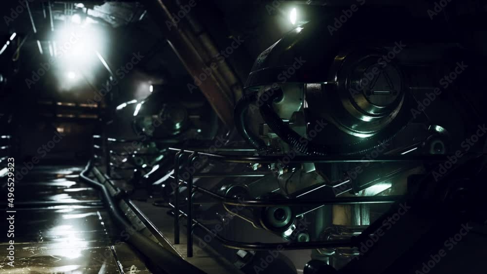 Dramatic view of futuristic dark interior Dramatic view of futuristic dark interior