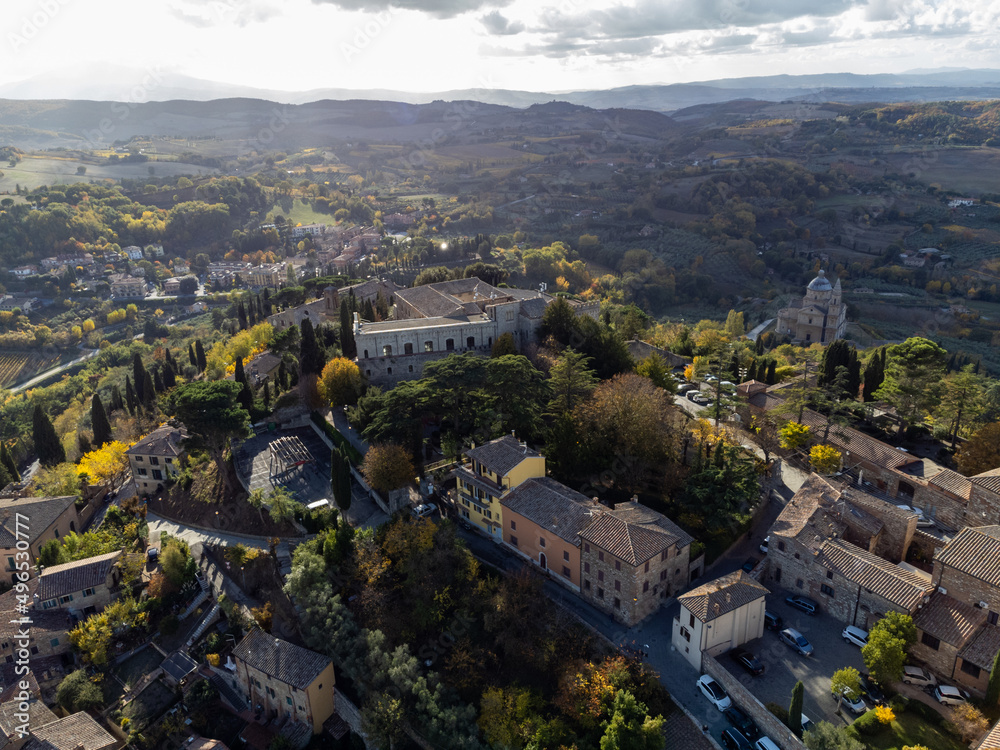 Aerial view on old town Montepulciano, Tuscany, Italy