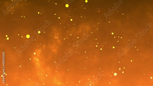 Orange smoke and fire background animation with sparks rising. Burning red hot sparks rise from large fire. Beautiful abstract background on the theme of fire, light and life. Background for movies