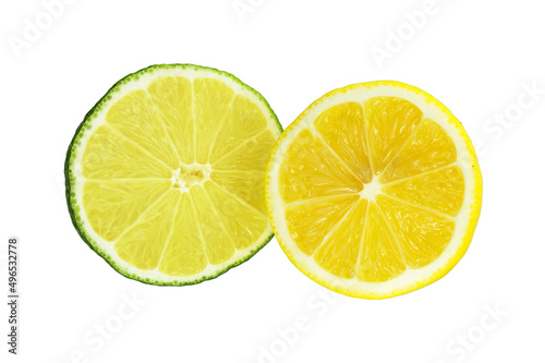 Lemon  lime slice  clipping path  on a white.