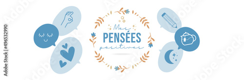 Mes pensées positives - Bannière - Titre et illustrations autour de la positivité