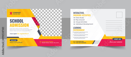 Back to school postcard template. School Education Postcard template design