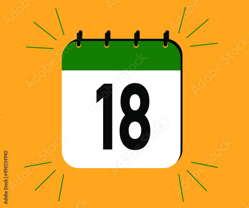 day 18 date icon. green calendar for weekdays and month. dates for meeting and events vector illustration
